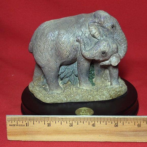 Earth Home Indian Elephant Mother and Calf Figurine on Wood Base - Picture 9 of 14
